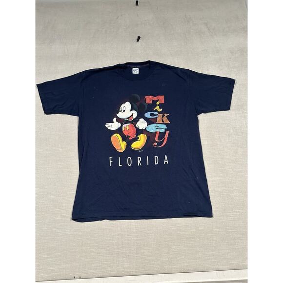 Vintage Walt Disney Mickey Mouse Florida Velva Sheen‎ T-Shirt Size XL USA Blue - Picture 1 of 9